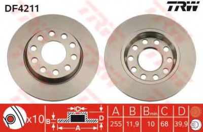 Disc frana AUDI A4 Cabriolet (8H7, B6, 8HE, B7) (2002 - 2009) TRW DF4211 foto