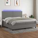 vidaXL Pat cu arcuri, saltea și LED, gri &icirc;nchis, 200x200 cm, textil