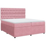 Cumpara ieftin Pat box spring cu saltea, roz, 200x200 cm, catifea