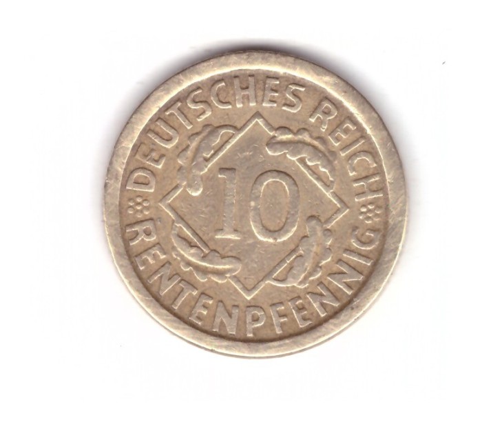 Moneda Germania 10 pfennig 1924 E, stare buna, curata