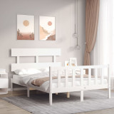 VidaXL Cadru de pat cu tăblie, 140x190 cm, alb, lemn masiv