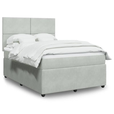 vidaXL Pat box spring cu saltea, gri deschis, 140x190 cm, catifea 3294628 foto