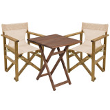 Set de gradina masa si scaune Retto 3 bucati din lemn masiv de fag culoarea nuc, PVC ecru 70x70x71cm