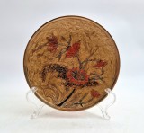 bol vintage din alama finisat email Cloissone flori de Lotus _ Kunstgewerbe Julius Staudt, Furth , Germania , anii 1970