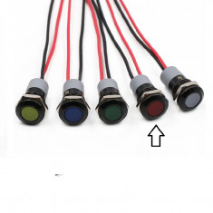 Indicator LED luminos, cap plat, IP67, Rosu, 24V, 12mm