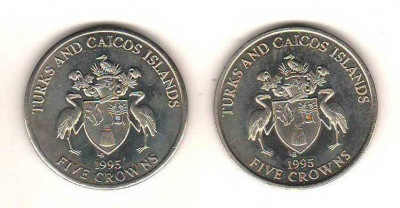 SV * Ins. TURKS &amp;amp; CAICOS LOT 2 x 5 DOLLARS 1995 * 50 ANI ZIUA VICTORIEI * 1945 foto