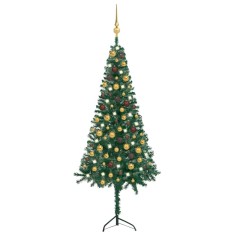 Set pom Crăciun artificial LED-uri&amp;amp;globuri verde 150 cm PVC foto