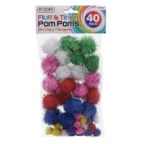 40pc Fluff&amp;Tinsel Pom Poms