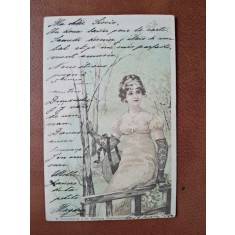 Carte postala, desen adolescenta, 1900