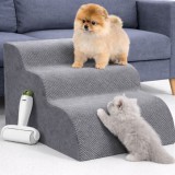 Scara pentru animale de companie, caini sau pisici, Linomag&reg;, 3 trepte cu &icirc;nclinare lină, rola pentru curatat, antiderapanta, husa detasabila, spuma d