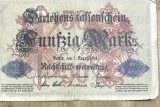 BNKSTR03DE Bancnotă Veche Germania 50 Mark 1914 (Darlehnskassenschein), Primul Război Mondial, Imperiul German, Colecție Numismatică