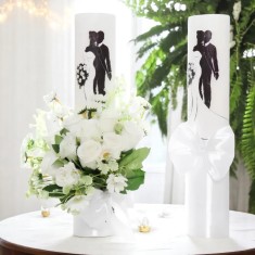Set 2 Lumanari pentru Nunta cu flori artificiale ALB - LN01