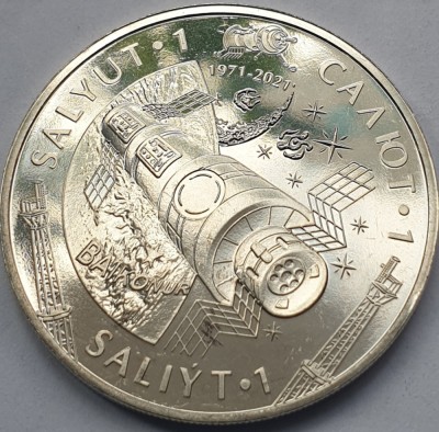 100 tenge 2021 Kazakhstan, Salyut-1 din seria Space, unc foto
