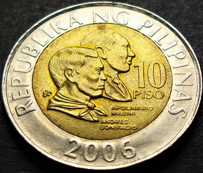 Moneda exotica bimetal 10 PISO - FILIPINE, anul 2006 * cod 93