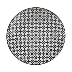 Farfurie Intinsă, Porțelan, Model Flori, Alb/Negru, 19cm