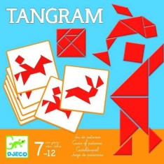 Joc Tangram Djeco cu 7 piese din lemn si car?i de joc cu imagini foto
