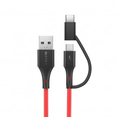 Cablu pentru incarcare si transfer de date BlitzWolf BW-MT3, USB - Micro-USB/USB Type-C, Quick Charge 3.0, 3A, 1.8m, Rosu foto