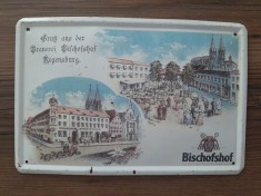 Placa metalica tablou metal tabla decor berarie Bischofs Regensburg veche vintage
