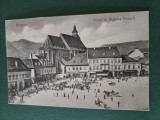 vedere carte postala BRASOV 1927 -PIATA BISERICA NEAGRA ,circulata
