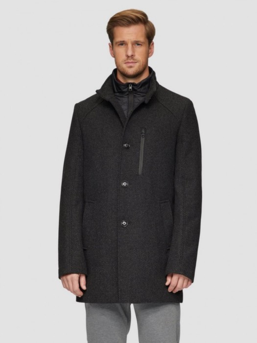 Palton barbati, cu dubla inchidere, 2 buzunare oblice, Regular fit, Negru, 48