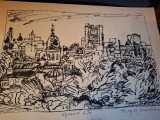 Gravura - strazi din Bucuresti - epreuve lito/test lito, semnatura olografa Dragos Morarescu