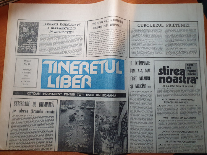 ziarul tineretul liber 1 aprilie 1990-100 de zile de la revolutie