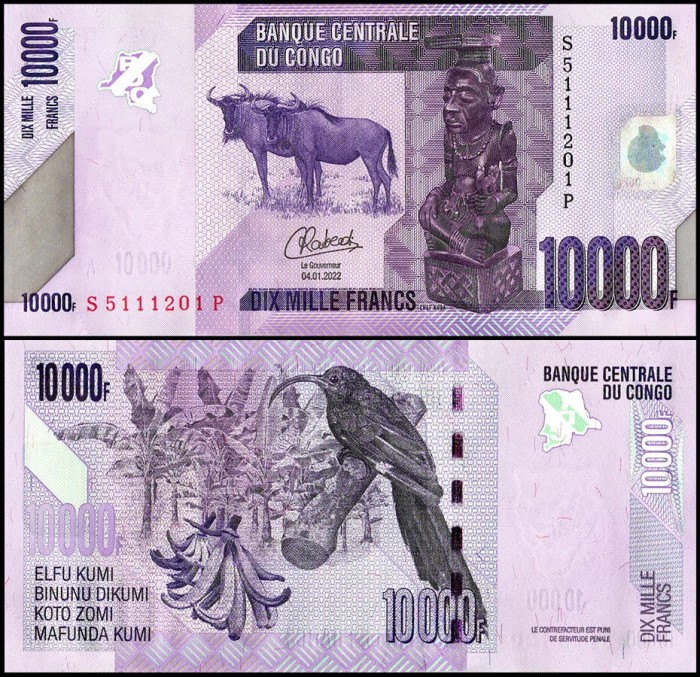 !!! CONGO - 10.000 FRANCI 2022 - P 103 d - UNC