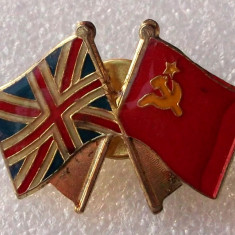 T2. INSIGNA STEAG DRAPEL ANGLIA MAREA BRITANIE / RUSIA URSS, 32 x 25 mm **