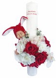 Lumanare botez, 40 cm, fetita, Eventissimi, cu flori si somnoros, alb rosu, Eventissimi&reg;