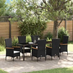 vidaXL Set de Masă Grădină cu Perne 7 pcs Negru 200 x 80 x 73 cm foto