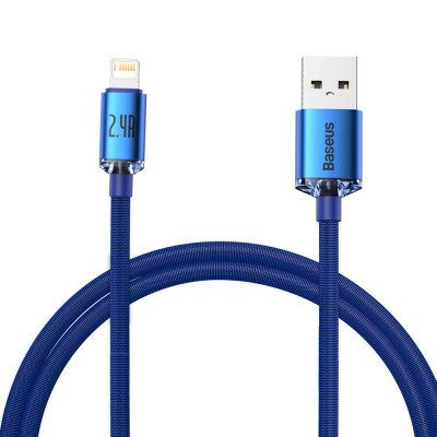 Cablu De Date De &amp;icirc;ncărcare Rapidă Din Seria Baseus Crystal Shine USB Tip A La Lightning 2,4A 1,2m Albastru (CAJY000003) foto