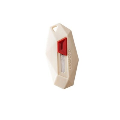Cutter pentru Cutii, Cyrax, Varf Rotunjit si Zimtat, Tip Breloc, 6.5x3.5 cm, Crem foto