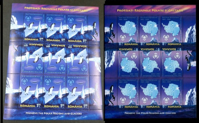 Fauna, pinguini - Protejați Regiunile Polare și Ghețarii, minicoli de 9 timbre 2009, LP 1829c, MNH