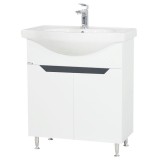 Baza si lavoar ceramic GN0501, mobilier baie stativ 70 cm, circular, front MDF, 2 usi, 2 rafturi, picioare cromate reglabile, alb antracit