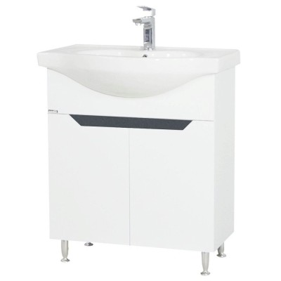 Baza si lavoar ceramic GN0501, mobilier baie stativ 70 cm, circular, front MDF, 2 usi, 2 rafturi, picioare cromate reglabile, alb antracit foto