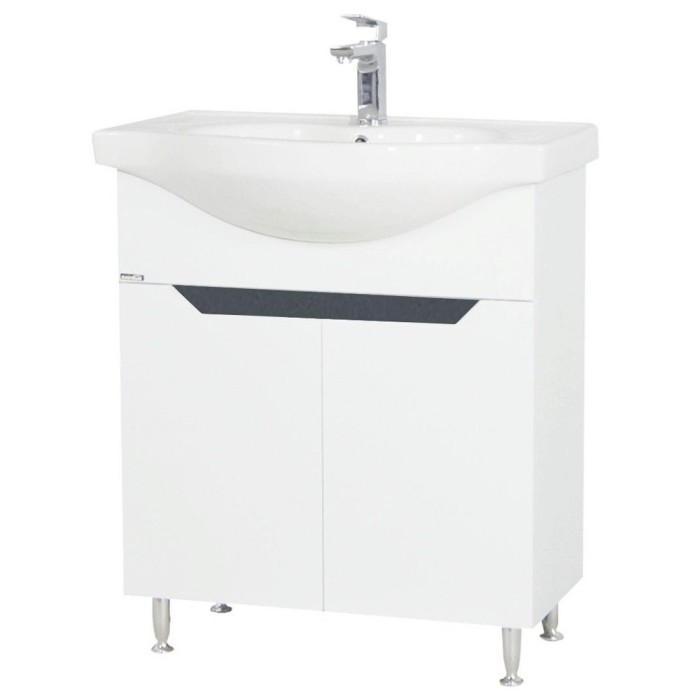 Baza si lavoar ceramic GN0501, mobilier baie stativ 70 cm, circular, front MDF, 2 usi, 2 rafturi, picioare cromate reglabile, alb antracit