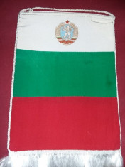 fanion vechi 1944 cu insigna BULGARIA,fanoion cu franjuri cu 2 fete,27/17,T.GRAT foto