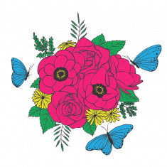 Sticker decorativ, Buchet de flori, Roz, 60 cm, 1170ST-4