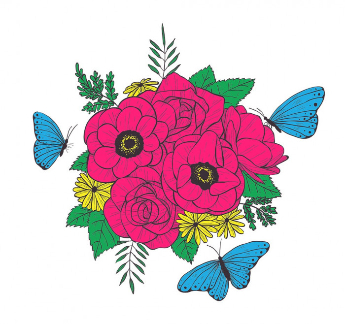 Sticker decorativ, Buchet de flori, Roz, 120 cm, 1170ST-43