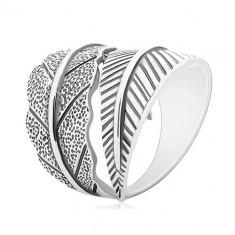 Inel din argint 925, frunză curbată mare, patină gri - Marime inel: 60