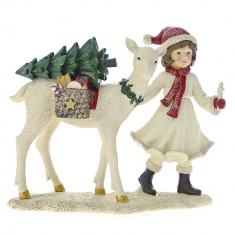 Figurina din rasina Girl with Deer Red 22 cm x 19 cm