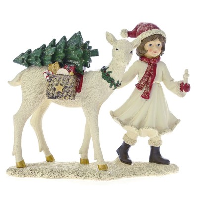 Figurina din rasina Girl with Deer Red 22 cm x 19 cm foto