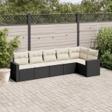 Cumpara ieftin Set mobilier de grădină cu perne, 6 piese, negru, poliratan