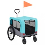 vidaXL Remorcă bicicletă &amp; cărucior 2-&icirc;n-1 animale, albastru și gri