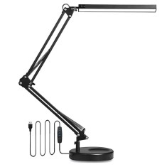 Lampa de Birou LED, 10 Niveluri de Intensitate, 3 Moduri de Iluminare, Brat Oscilant cu Clema, Inaltime Ajustabila, Functie Memorie, Protectie Ochi, p