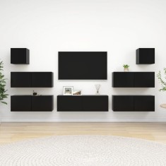 vidaXL Set dulapuri TV, 7 piese, negru, lemn prelucrat