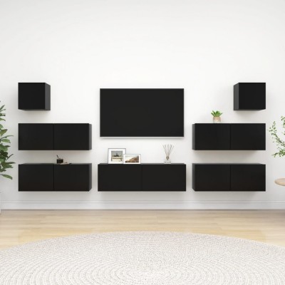 vidaXL Set dulapuri TV, 7 piese, negru, lemn prelucrat foto