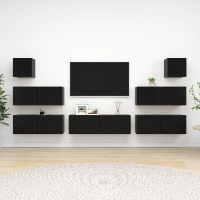 vidaXL Set dulapuri TV, 7 piese, negru, lemn prelucrat