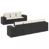 Set mobilier de gradina cu perne, 8 piese, negru, poliratan