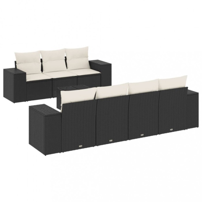 Set mobilier de gradina cu perne, 8 piese, negru, poliratan